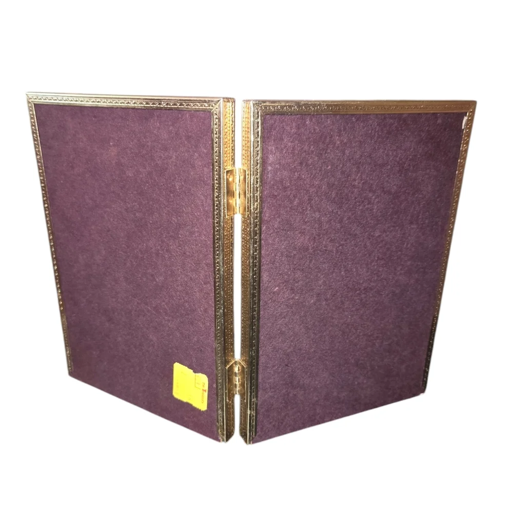Vintage Brass & Non-Glare Glass Hinged Bi-Fold Dual 5X7 Photo Frames 10